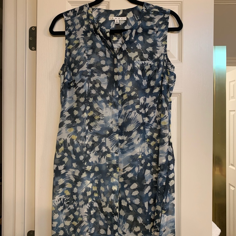 Sleeveless Abstract Print Dress - Blue